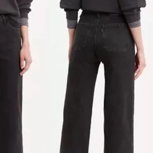 rare Levi’s mile high cropped wide leg black jeans lace up fly denim Levis 26